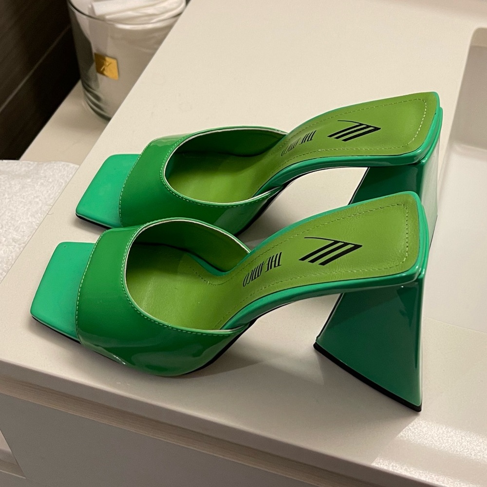 Green Leather Mules Heel